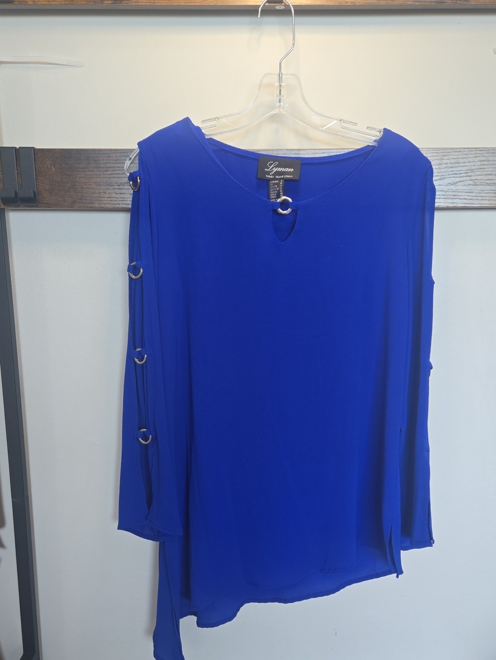 Frank Lyman Design Cobalt Blue Cold-Shoulder Tunic with Ring Accents
